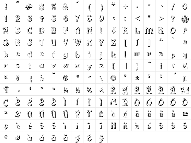 Grange Shadow Regular  glyph index