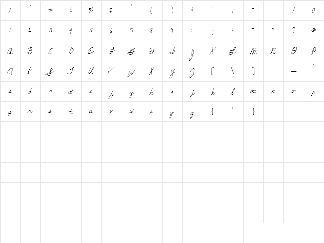 LD Fine Script 1 Regular  glyph index