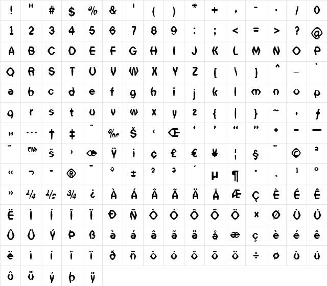 a_ReportSansFld Bold  glyph index