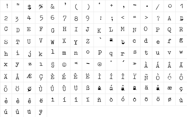 Typewriter Regular  glyph index
