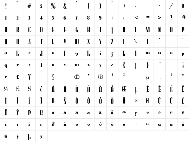 PT Slim Jim Normal  glyph index
