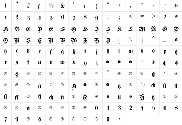 CuxhavenTimes Regular  glyph index