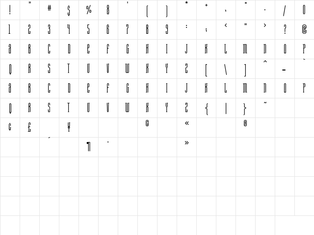 Ambu Regular  glyph index