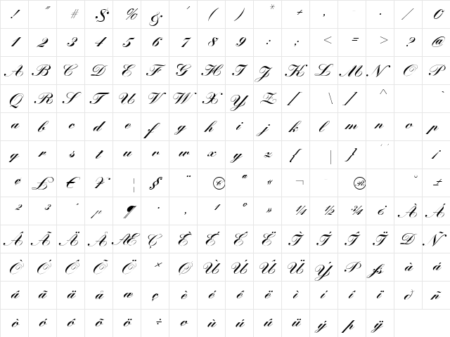 KremlinScript Bold  glyph index