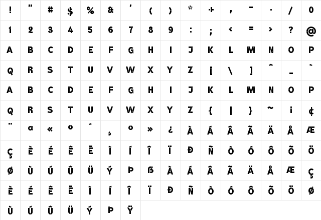 BroshK Medium  glyph index
