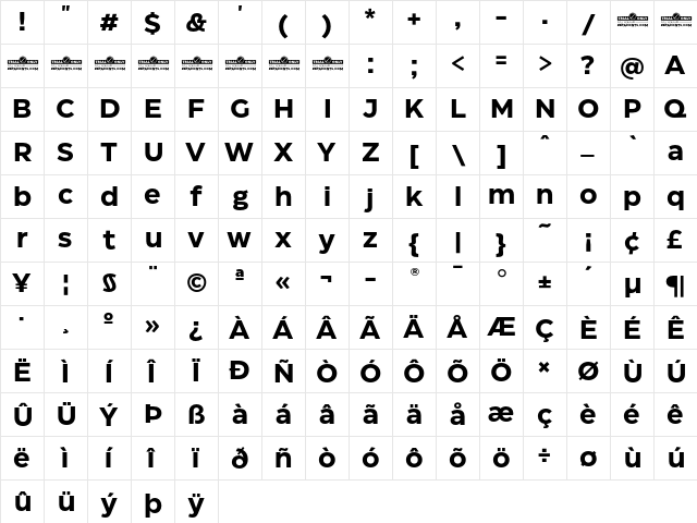 Eastman Trial Bold  glyph index