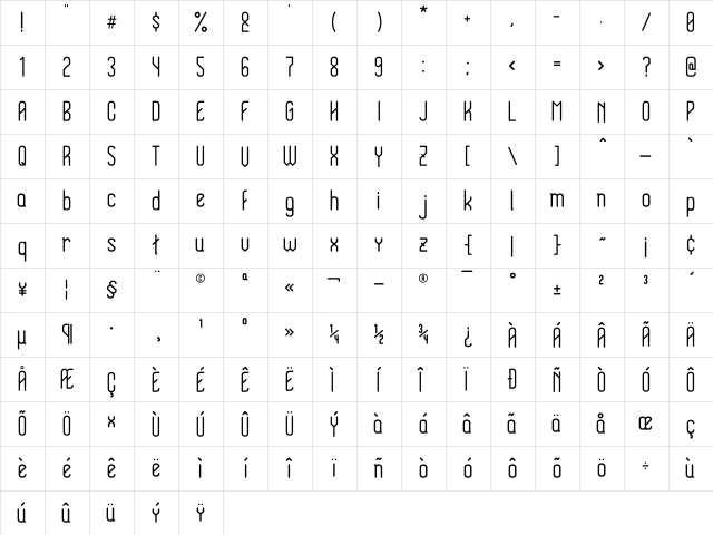 HolySans-Light Light  glyph index