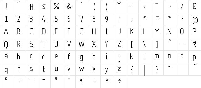 Aadhunik Light Regular  glyph index