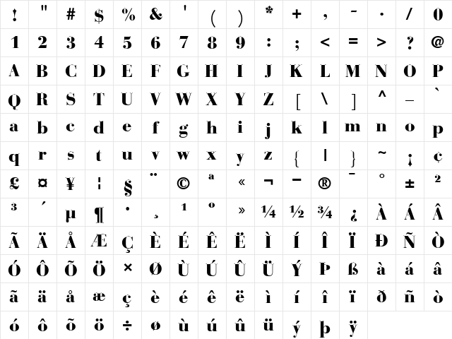 8BauerBodoni**09033-Black Black  glyph index