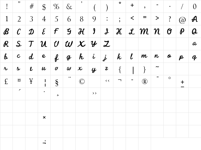 Balistika Regular  glyph index