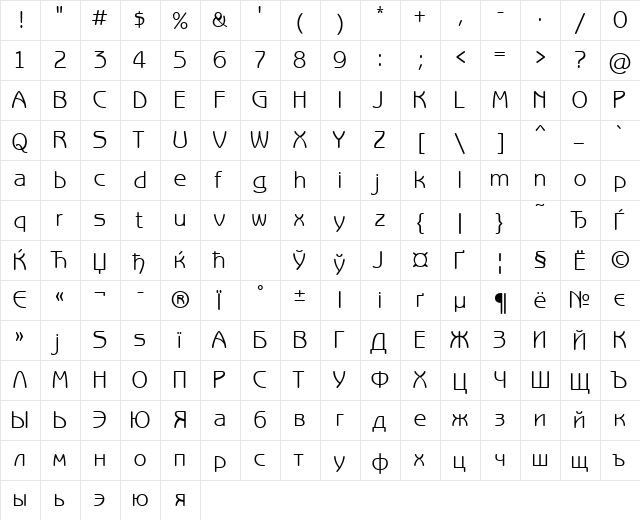 BenguiatGothicCTT Regular  glyph index