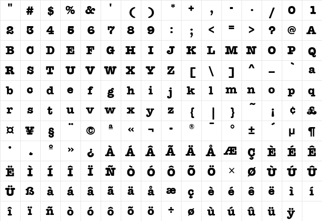 AmTypewriterITC Bold  glyph index