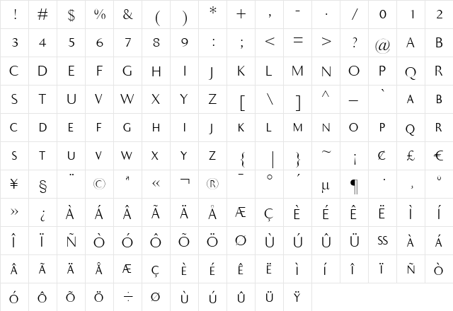 Ela Sans Light Caps Regular  glyph index