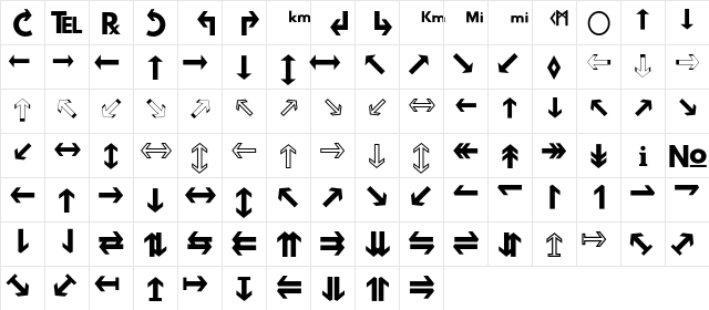 Hussar Motorway Regular  glyph index