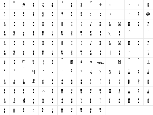 Wanted Poster Regular  glyph index