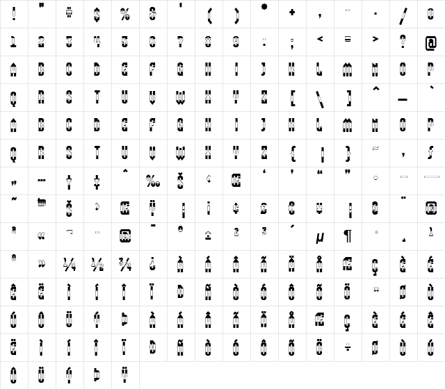 a_VizoraB&W Regular  glyph index