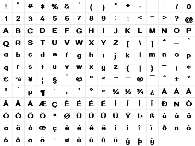 Kick Assinger Regular  glyph index