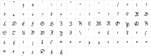 OffenbachChancery Regular  glyph index