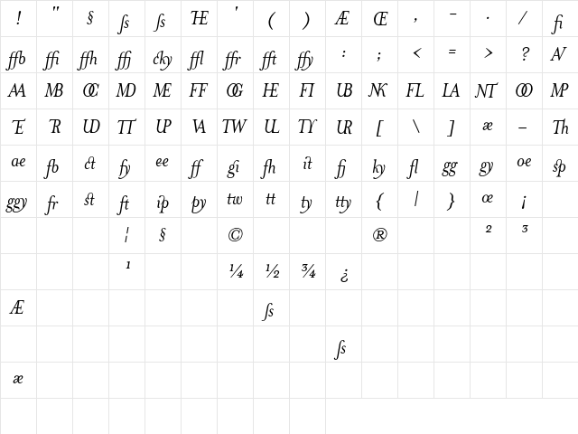 MrsEavesJustLig Italic  glyph index