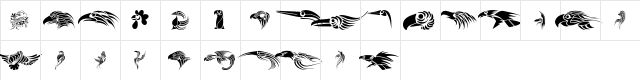 Birdies Regular  glyph index