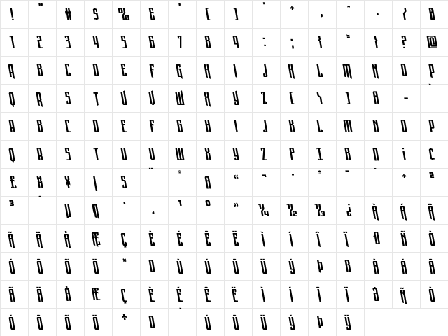 Night Traveler Leftalic Regular  glyph index