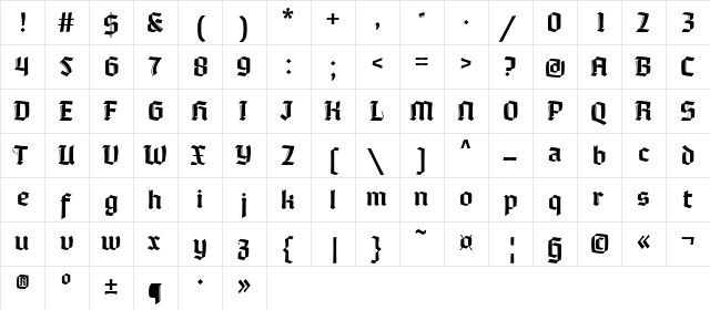 Moyenage Regular  glyph index