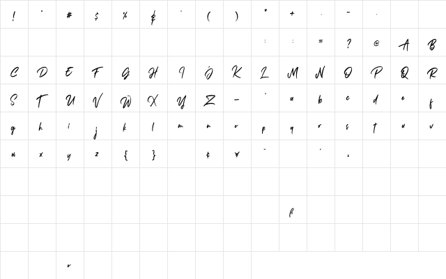 Janetta Rossie Solid Regular  glyph index
