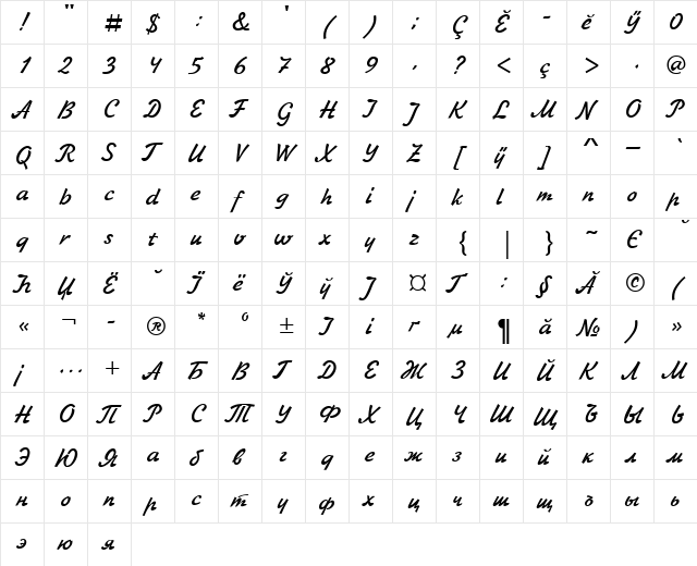 Jikharev Chv CNP Regular  glyph index