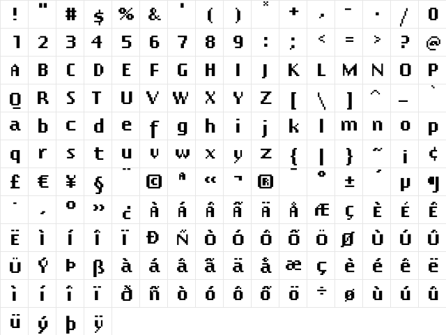 FedraEleven Bold  glyph index