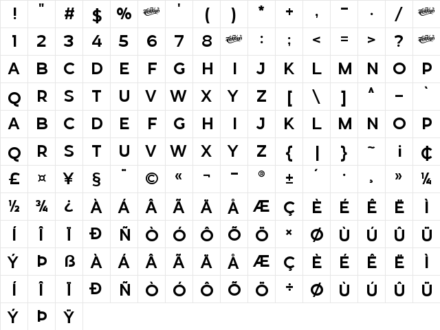 Revoxa Regular  glyph index