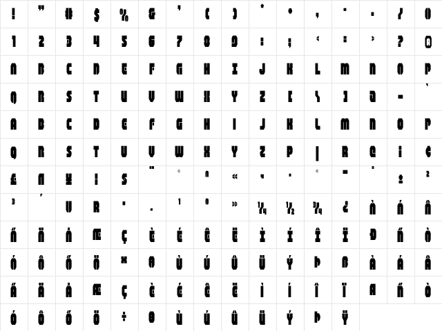 Shogunate Condensed Condensed  glyph index