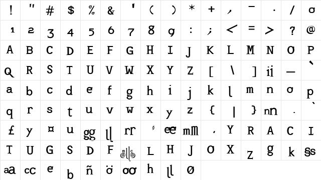 TemperanceRG Medium  glyph index