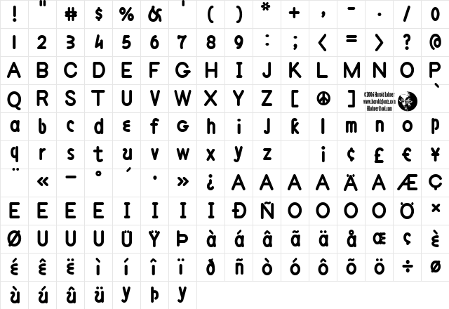 Philadelphia LineBold Regular  glyph index