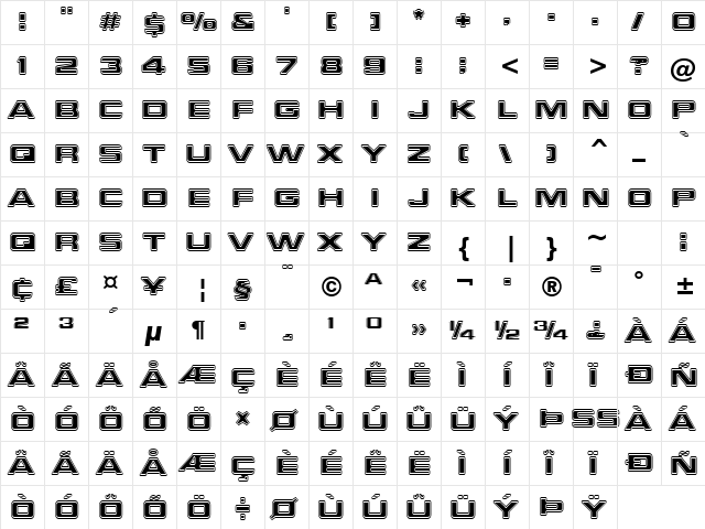 Millenium BdEx BT Bold Extended  glyph index