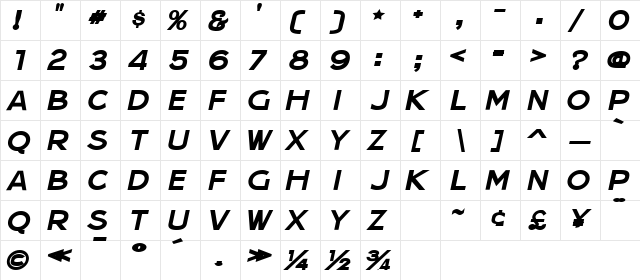 Jera Sans Bold Italic JL Regular  glyph index