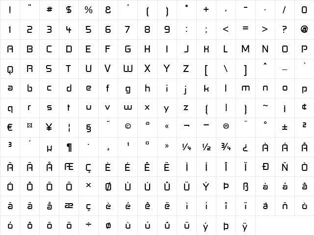 Control Freak Regular  glyph index