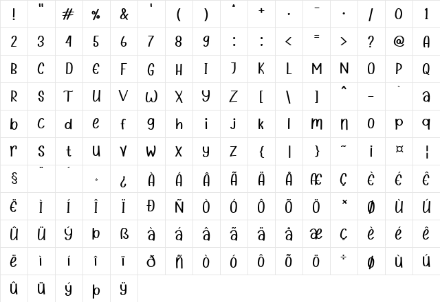 Kidstar Regular  glyph index