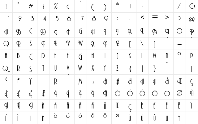 Passtine Regular  glyph index