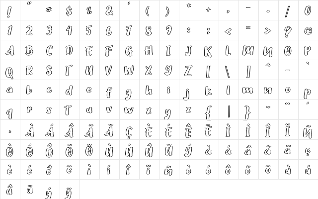 Heilig Outline Regular  glyph index