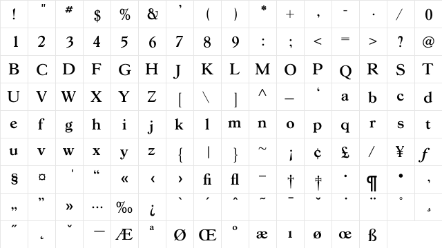 GoudY38Bold Regular  glyph index