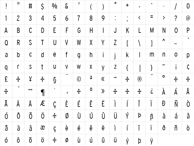 Interstate-LightCondensed Regular  glyph index