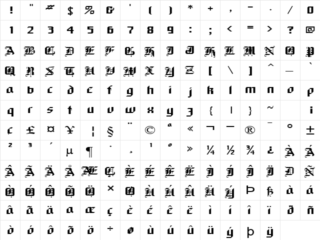 Gothic-Extended Normal  glyph index