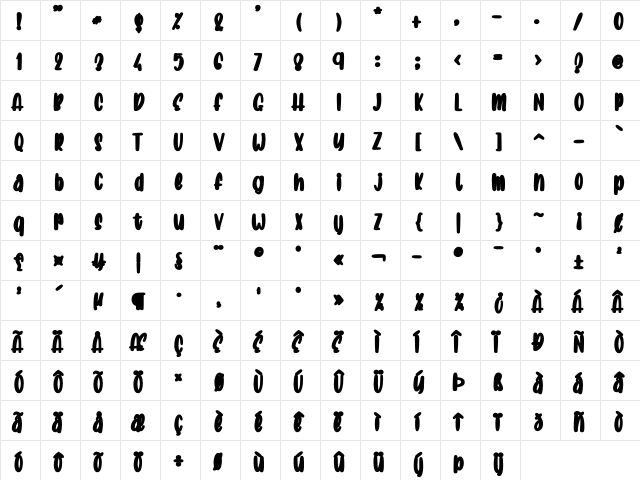 Lovely Unicorn Shadow Regular  glyph index