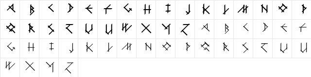 CalligImprovis-Bold Regular  glyph index