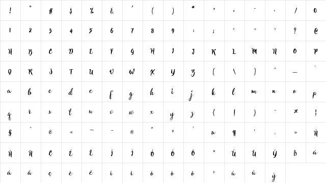 Natural Regular  glyph index
