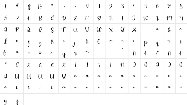 Syakira Demo Regular  glyph index