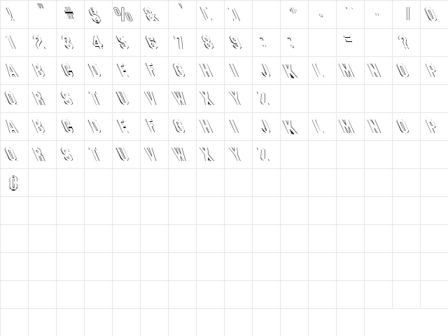 Trash 3 Regular  glyph index