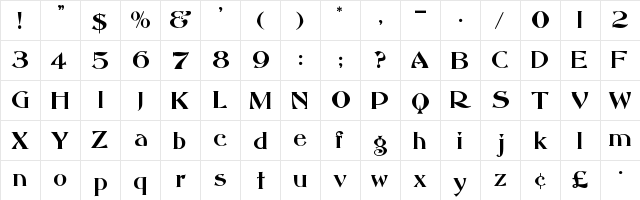Abbess Regular  glyph index