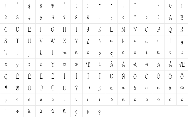 FZ ROMAN 16 COND Normal  glyph index