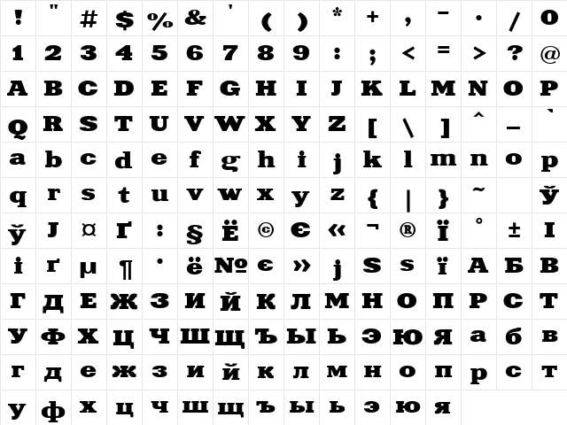 XeniaExtended Bold  glyph index